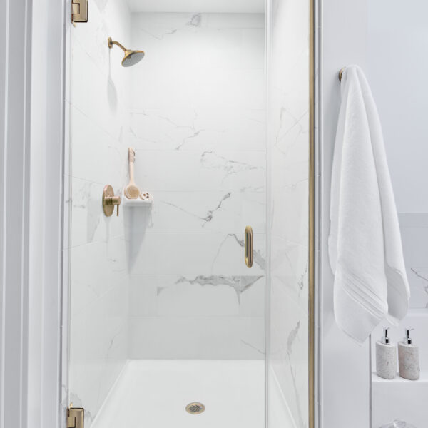 Infinity Frameless Shower Door - Acadia Handle, Brushed Bronze