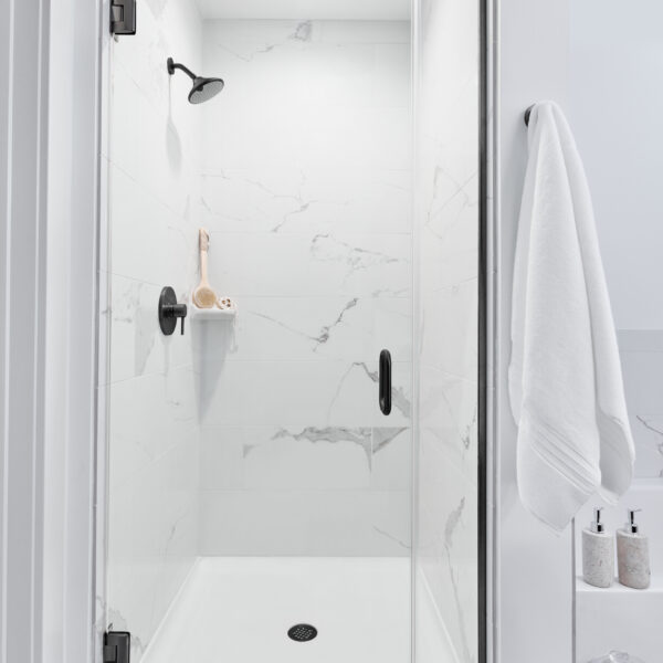 Infinity Frameless Shower Door - Acadia Handle, Matte Black