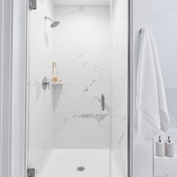 Infinity Frameless Shower Door - Acadia Handle, Polished Chrome