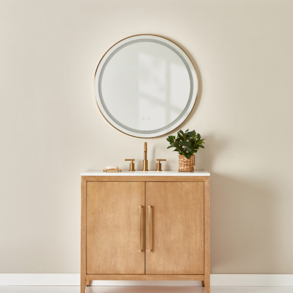 Alder Framed Round LED Lighted Mirror - Brushed Bronze