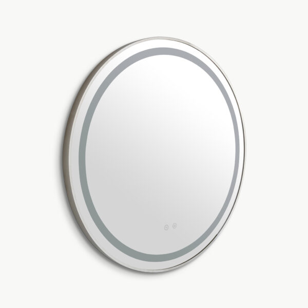 Alder Framed Round LED Lighted Mirror - Brushed Nickel