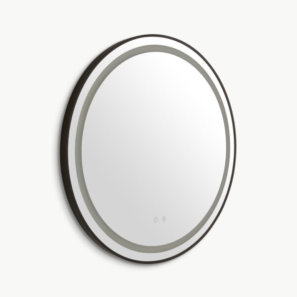 Alder Framed Round LED Lighted Mirror - Matte Black