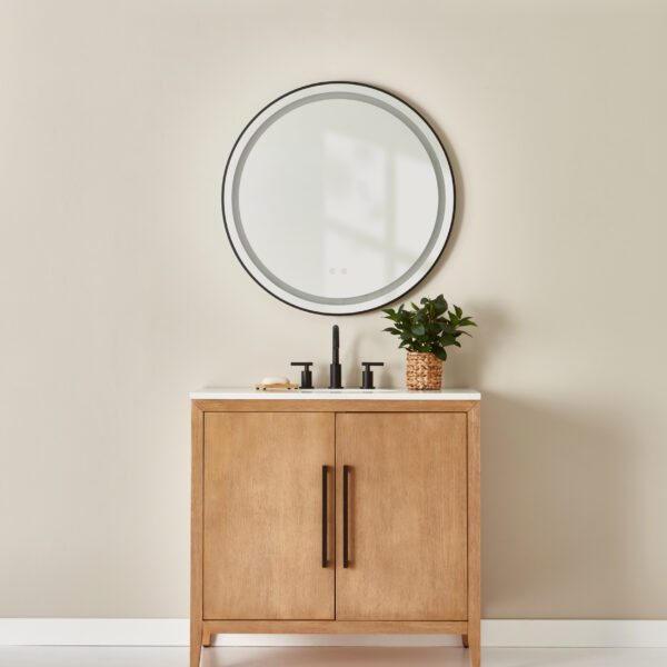 Alder Framed Round LED Lighted Mirror - Matte Black