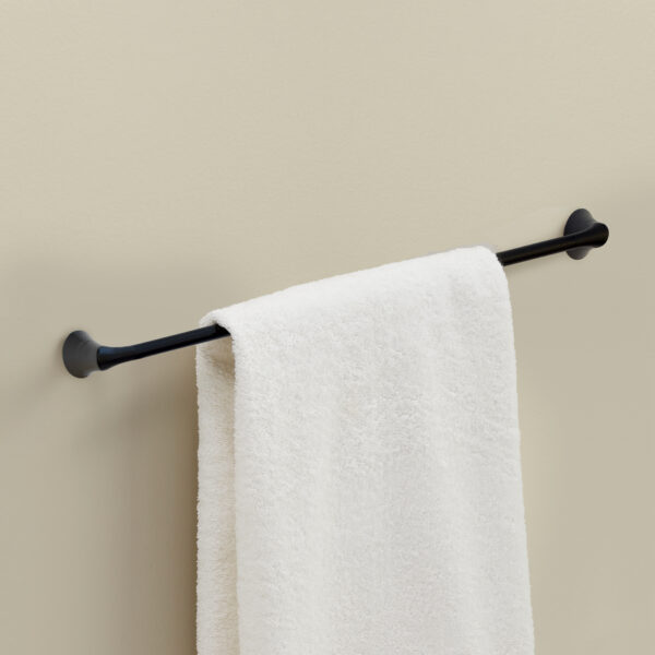 Matte black towel bar with towel