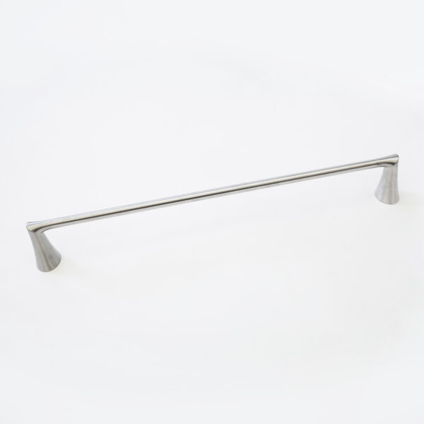 Brushed nickel towel bar with white towel