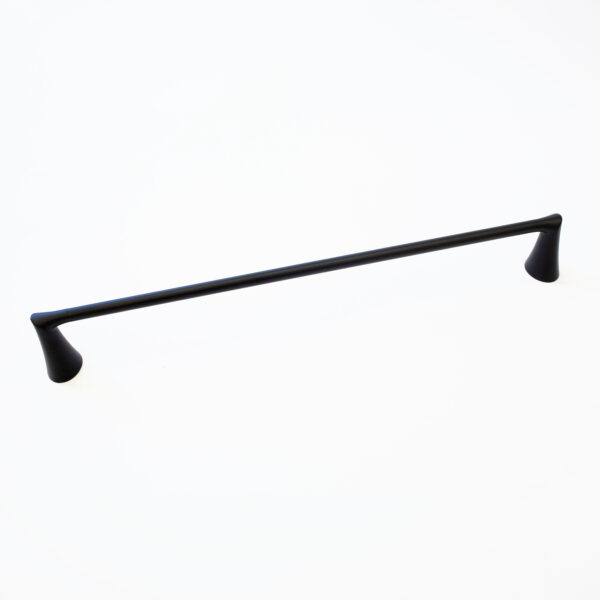 Matte black towel bar with towel