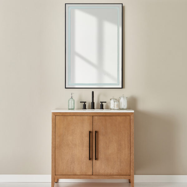 Alder Framed Rectangle LED Lighted Mirror - Matte Black